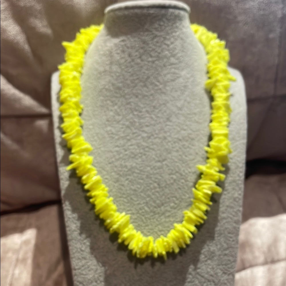 Neon Yellow Pua Shell  Beach Necklace Jewelry 16”